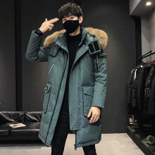 2021 new winter down jacket men's long fashion brand overalls hooded coat men's casual white eiderdown down jacket